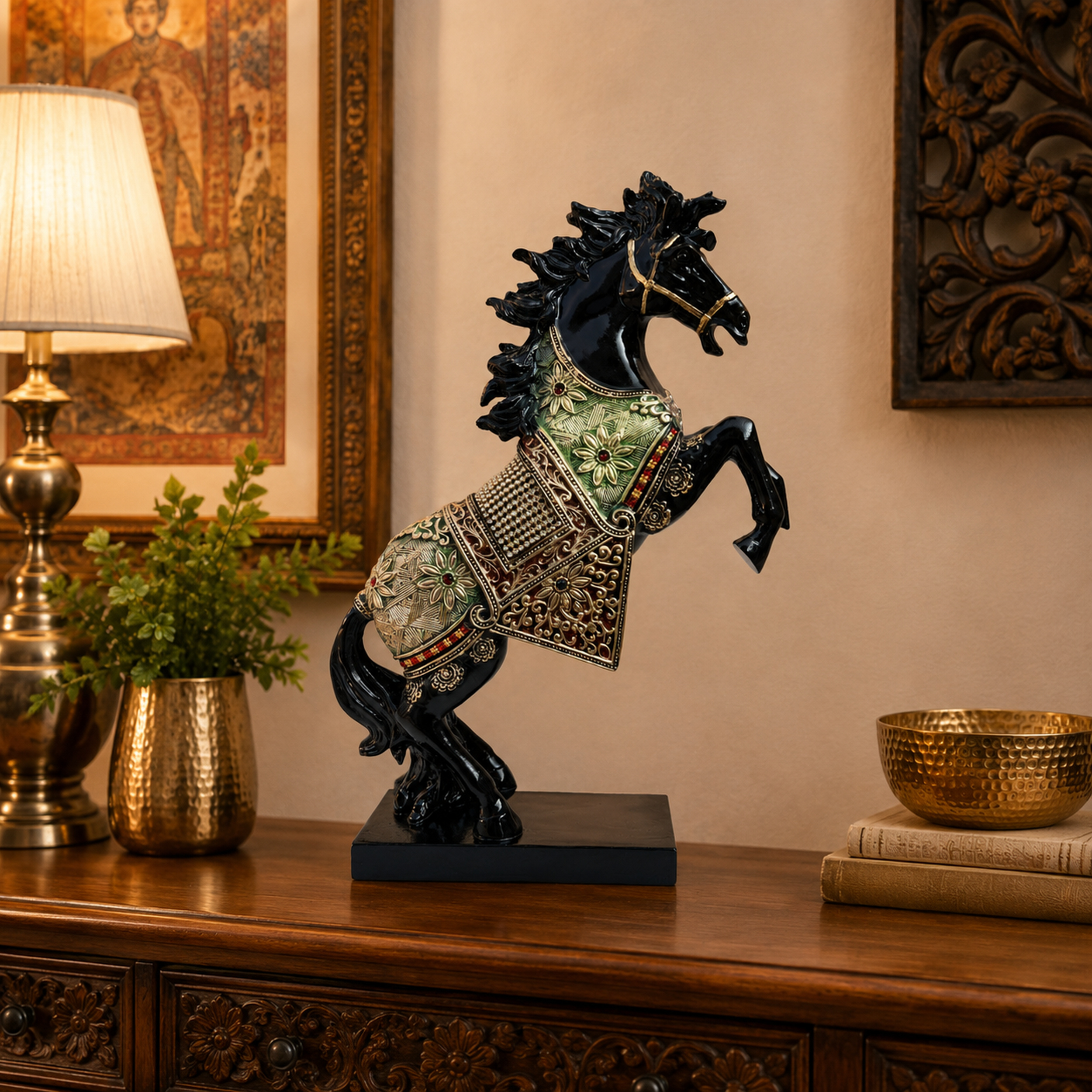Black Horse Statue Showpiece for Home Decor, Resin, 15 Inch — photo — 6 of 9