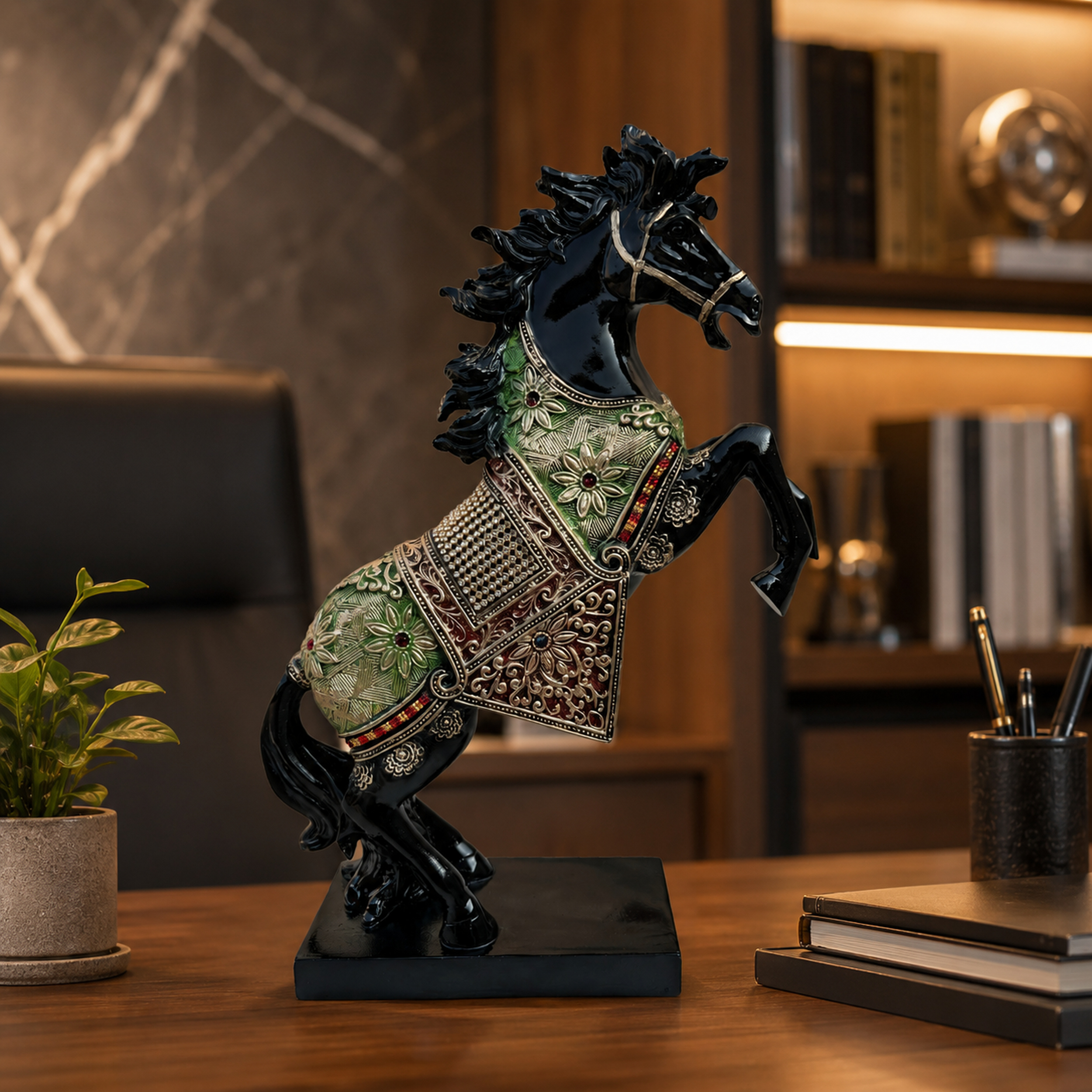 Black Horse Statue Showpiece for Home Decor, Resin, 15 Inch — photo — 7 of 9