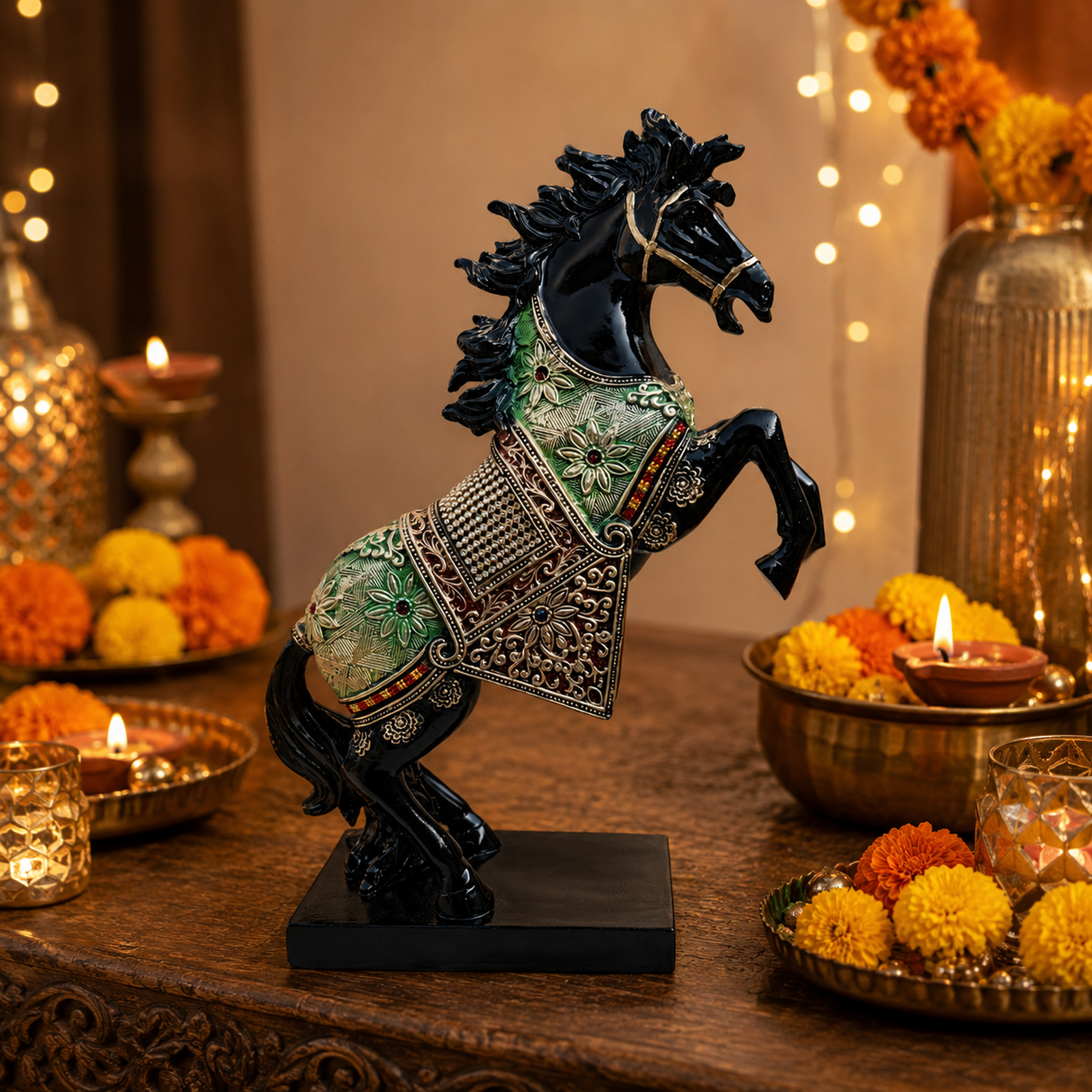 Black Horse Statue Showpiece for Home Decor, Resin, 15 Inch — photo — 8 of 9