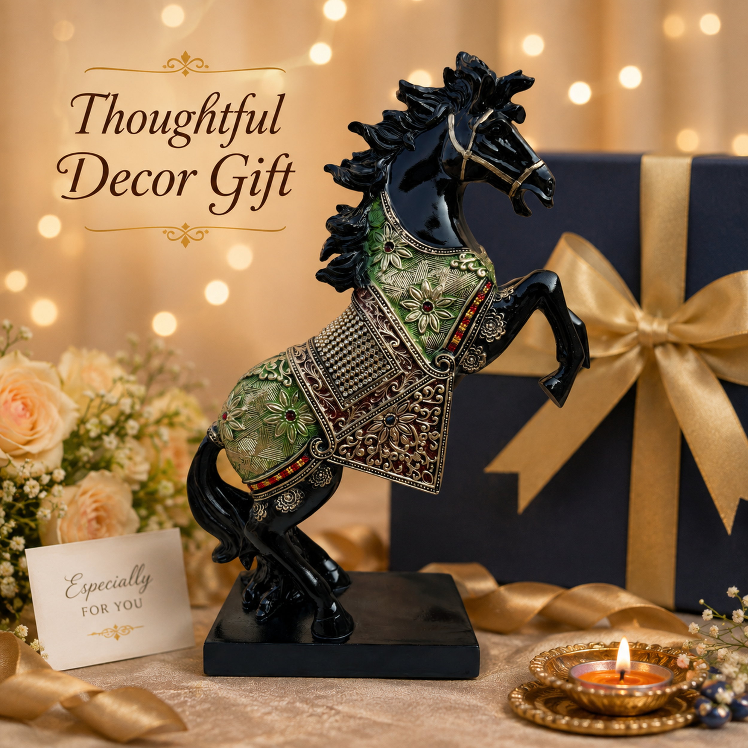 Black Horse Statue Showpiece for Home Decor, Resin, 15 Inch — photo — 9 of 9