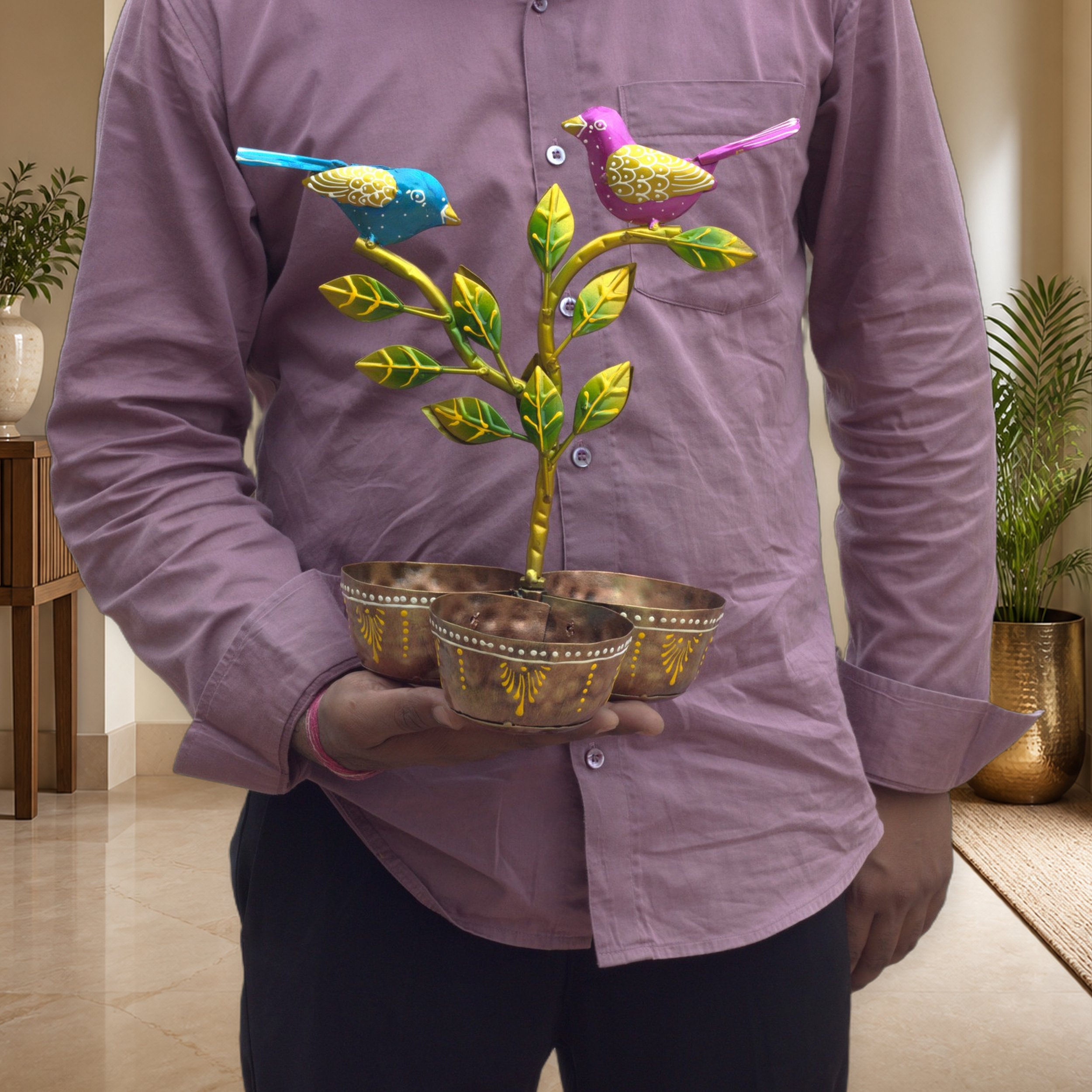 Iron Dry Fruit Bowl Stand with Bird Tree, 3 Bowls, 12 Inch — photo — 7 of 9