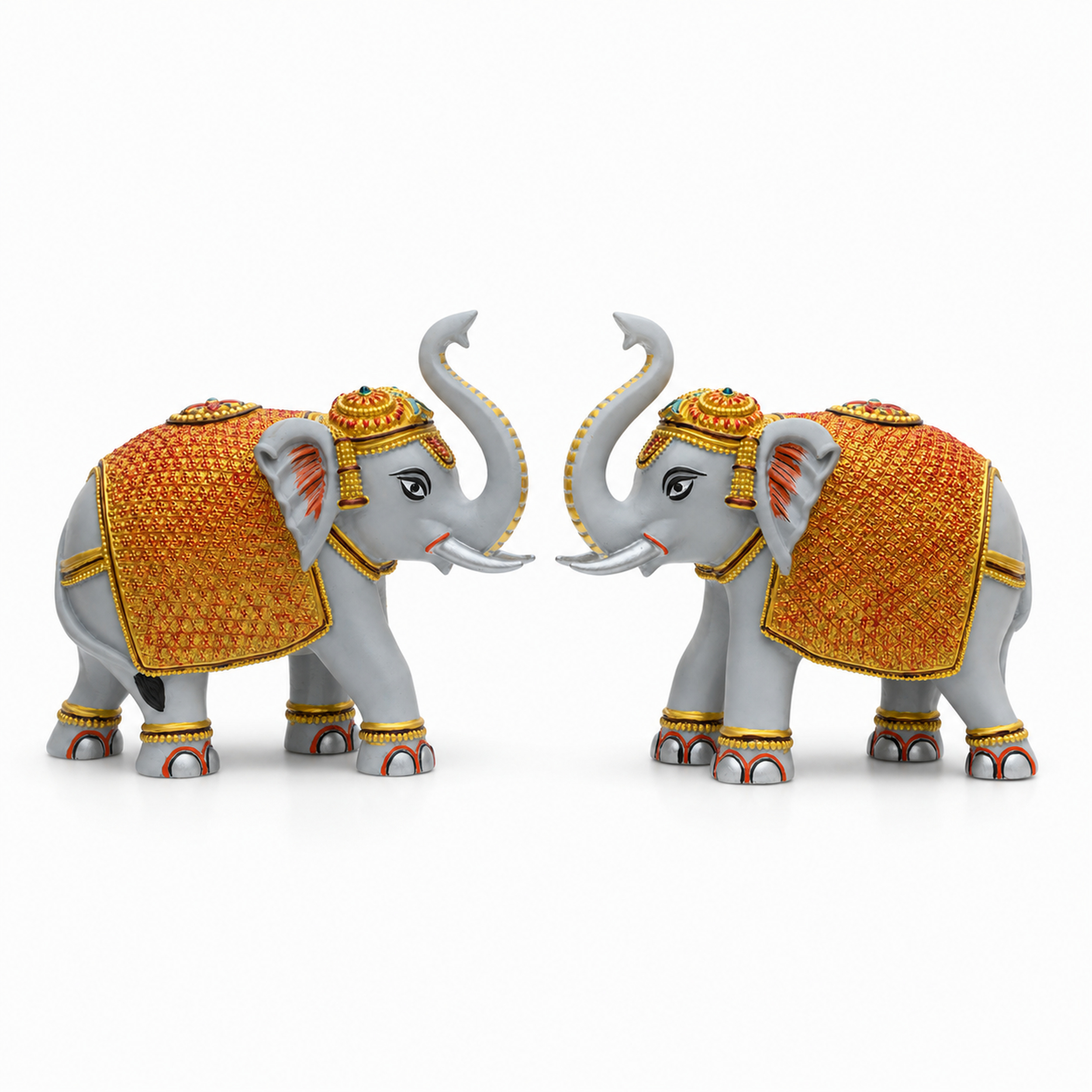 Grey Gold Mini Elephant Showpiece Pair, Car Dashboard, 3 Inch