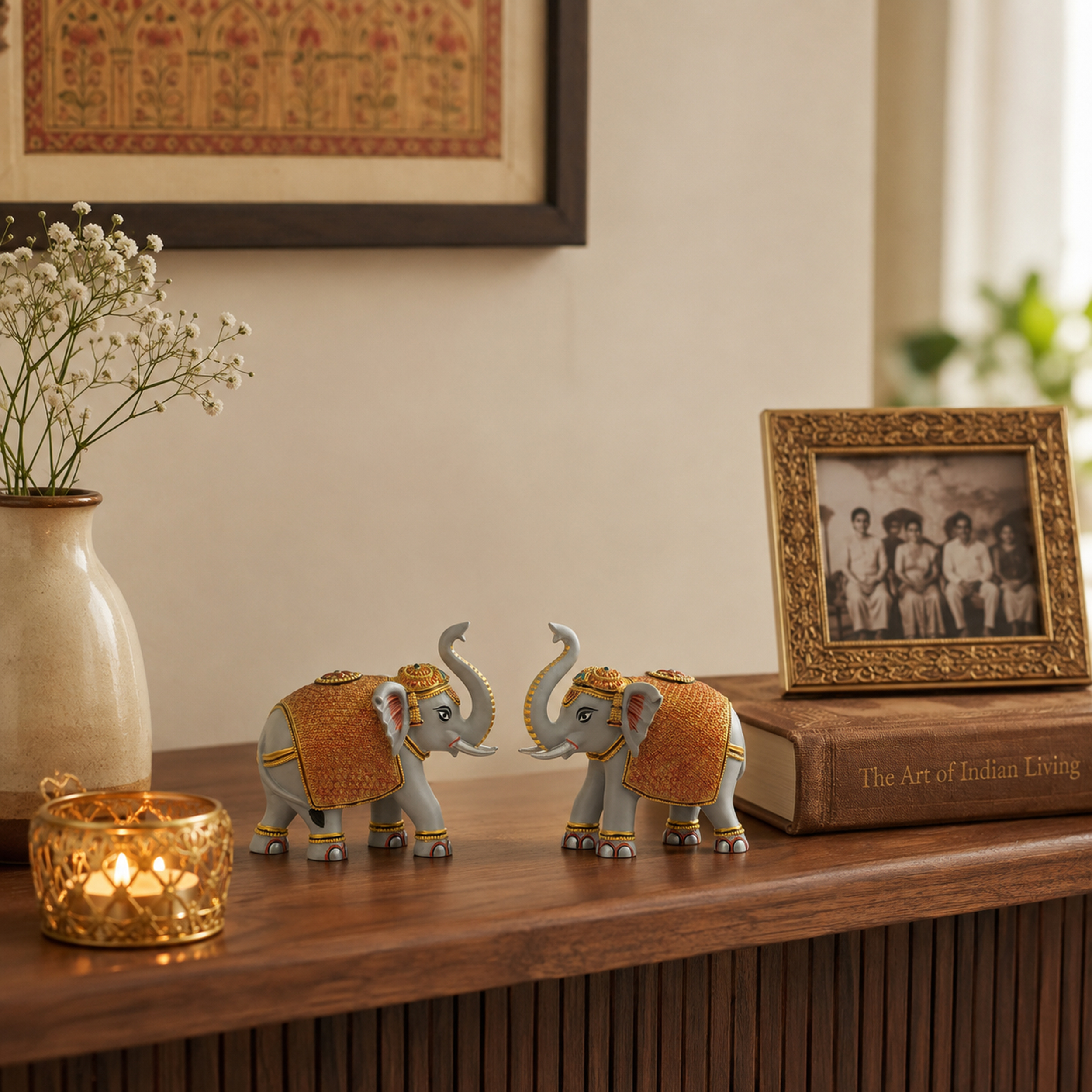Grey Gold Mini Elephant Showpiece Pair, Car Dashboard, 3 Inch — photo — 9 of 9