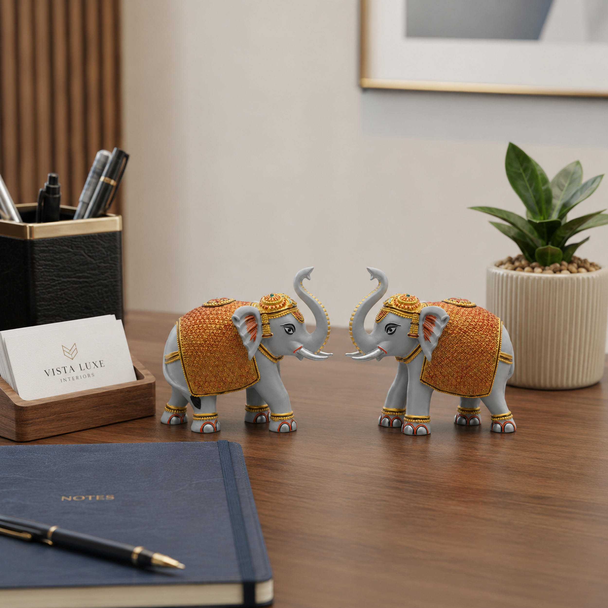 Grey Gold Mini Elephant Showpiece Pair, Car Dashboard, 3 Inch — photo — 4 of 9