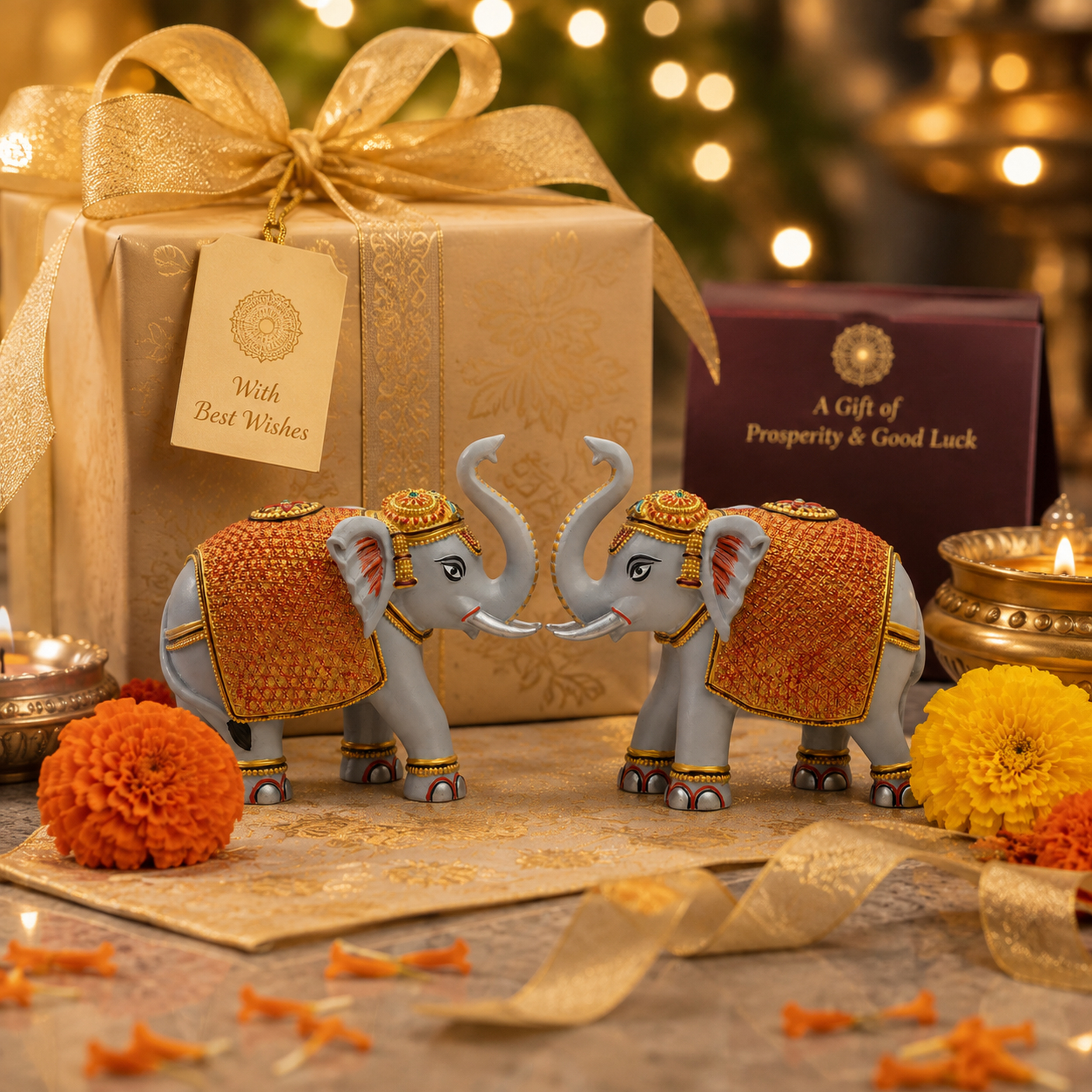 Grey Gold Mini Elephant Showpiece Pair, Car Dashboard, 3 Inch — photo — 8 of 9