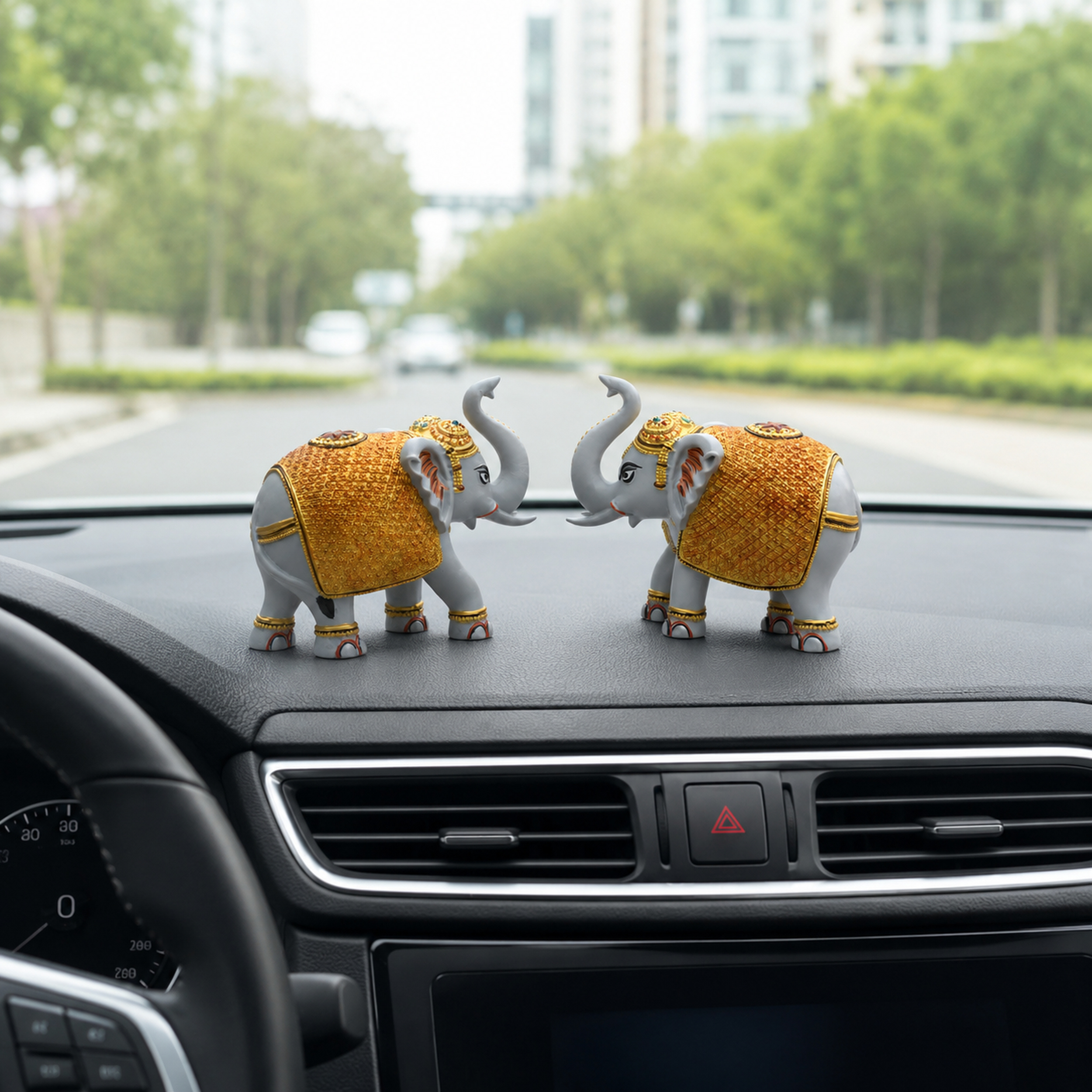 Grey Gold Mini Elephant Showpiece Pair, Car Dashboard, 3 Inch — photo — 3 of 9