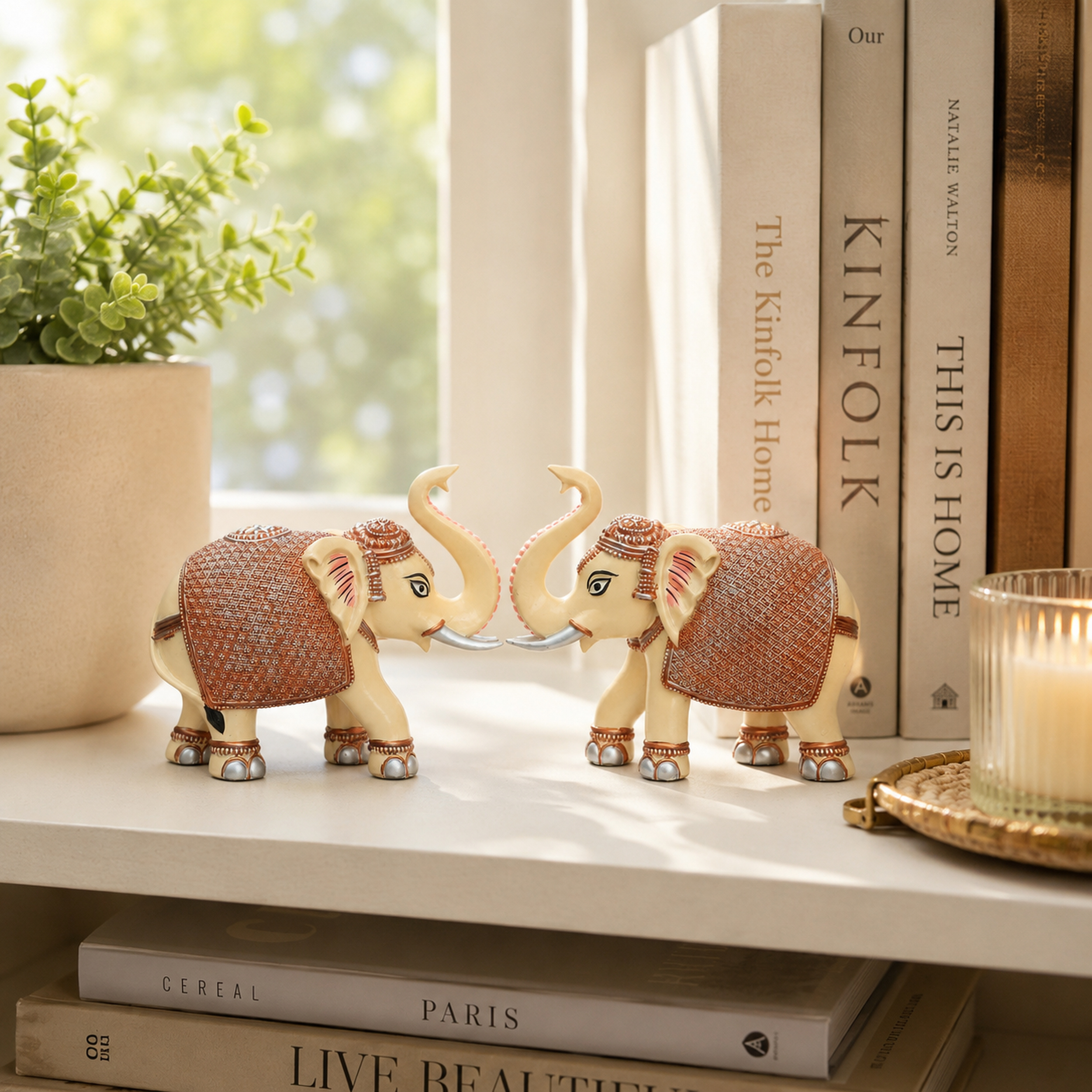 Peach Cream Mini Elephant Showpiece Pair, Car Dashboard, 3 Inch — photo — 5 of 9