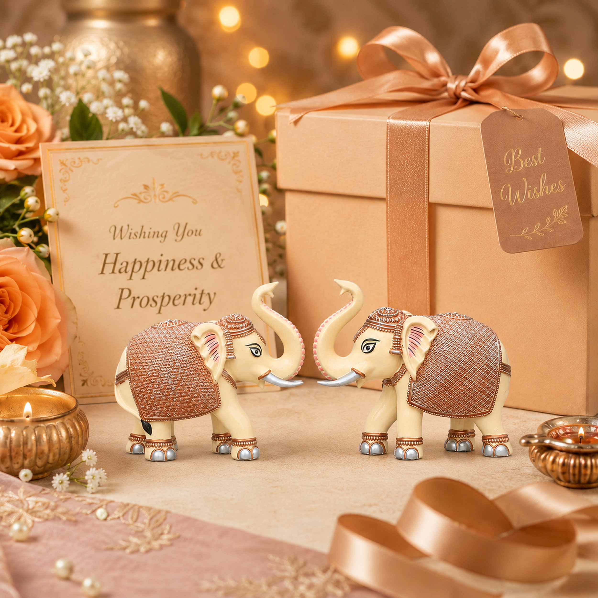 Peach Cream Mini Elephant Showpiece Pair, Car Dashboard, 3 Inch — photo — 8 of 9
