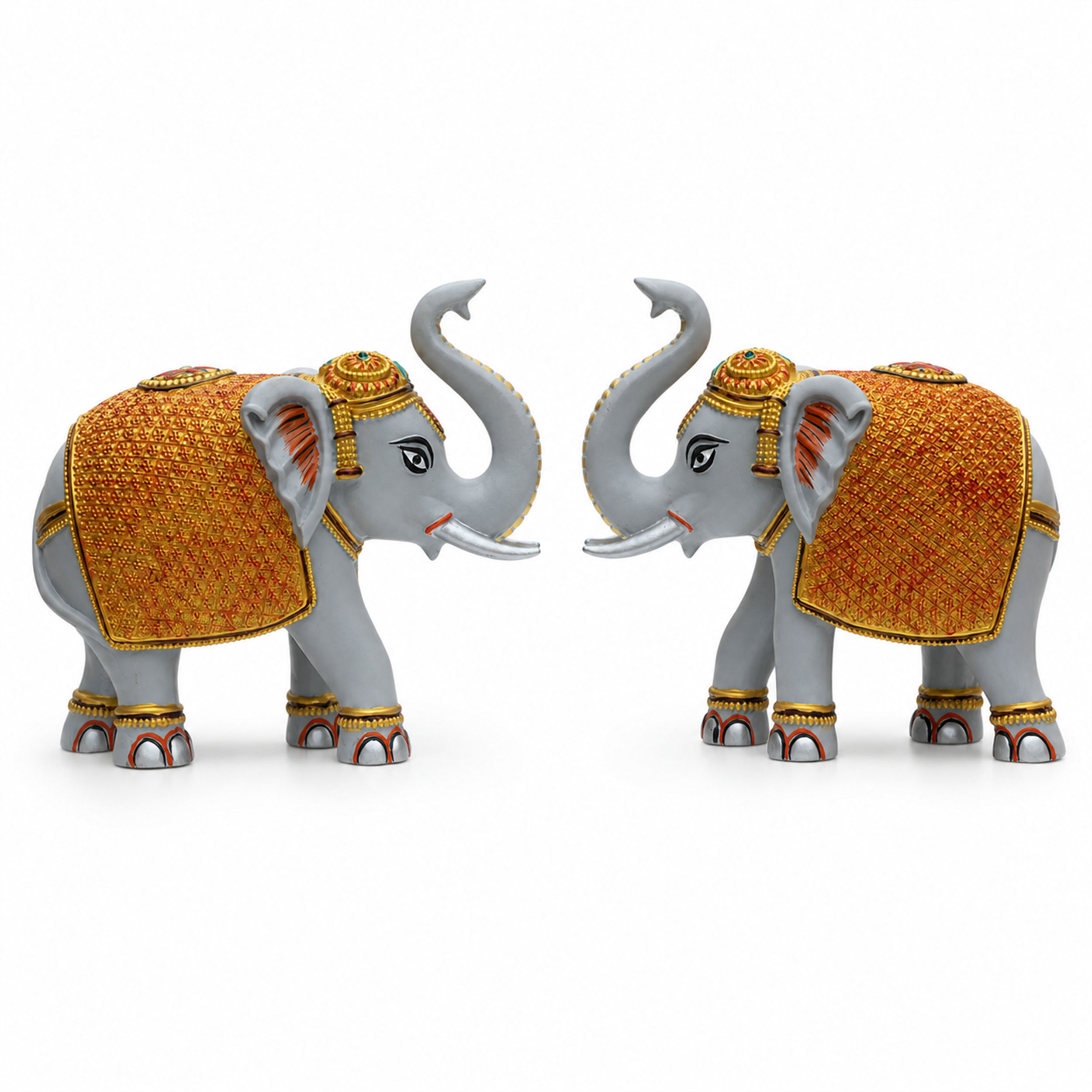 Grey Gold Elephant Statue Showpiece Pair, Marble Dust, 8 Inch — photo — 2 of 9