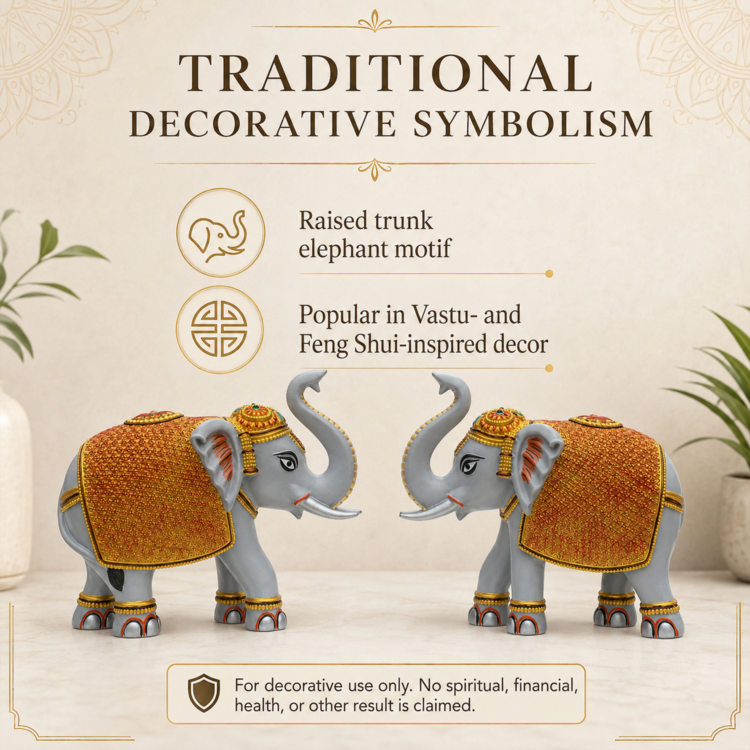 Grey Gold Elephant Statue Showpiece Pair, Marble Dust, 8 Inch — photo — 4 of 9