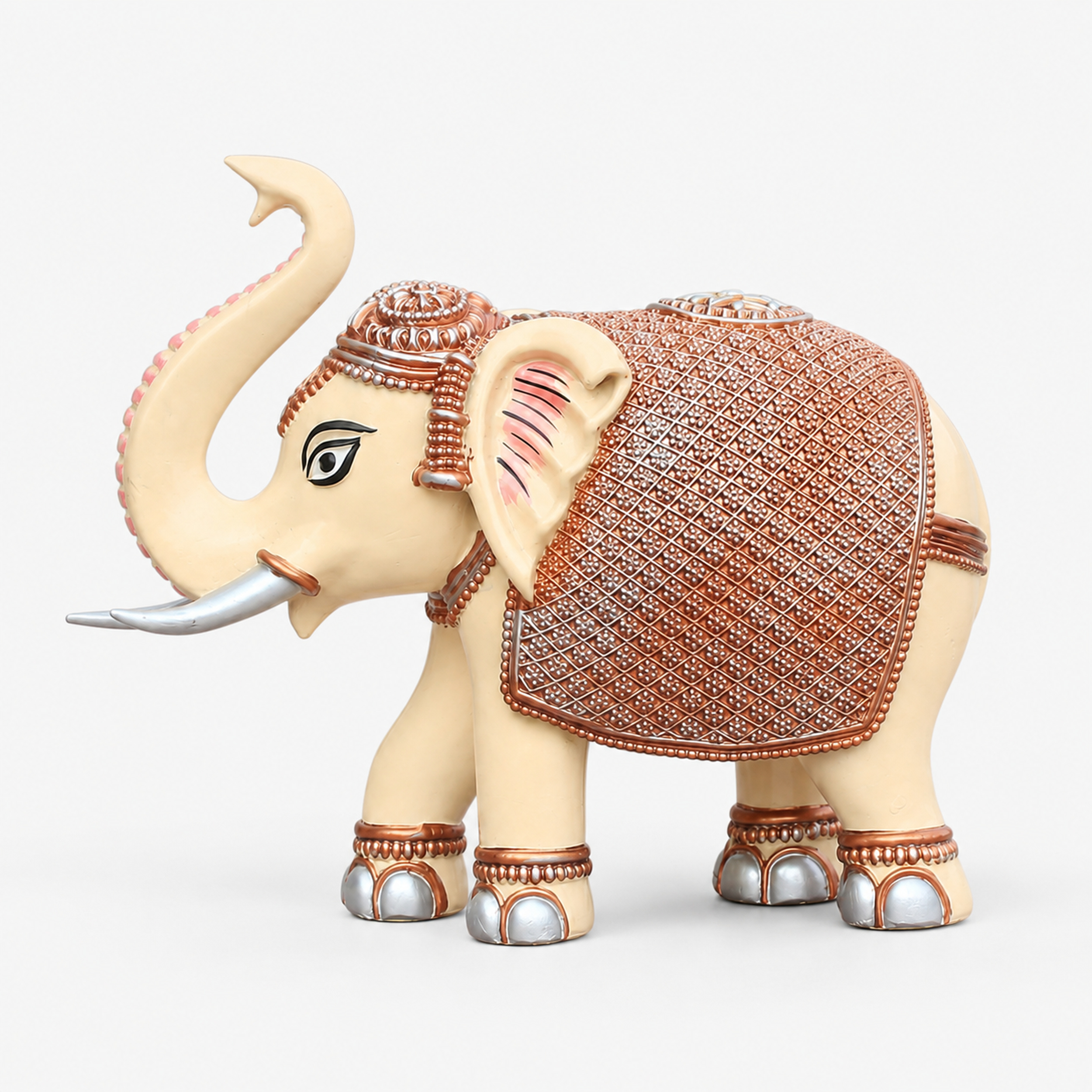 Peach Cream Elephant Statue Showpiece Pair, Marble Dust, 8 Inch — photo — 3 of 9
