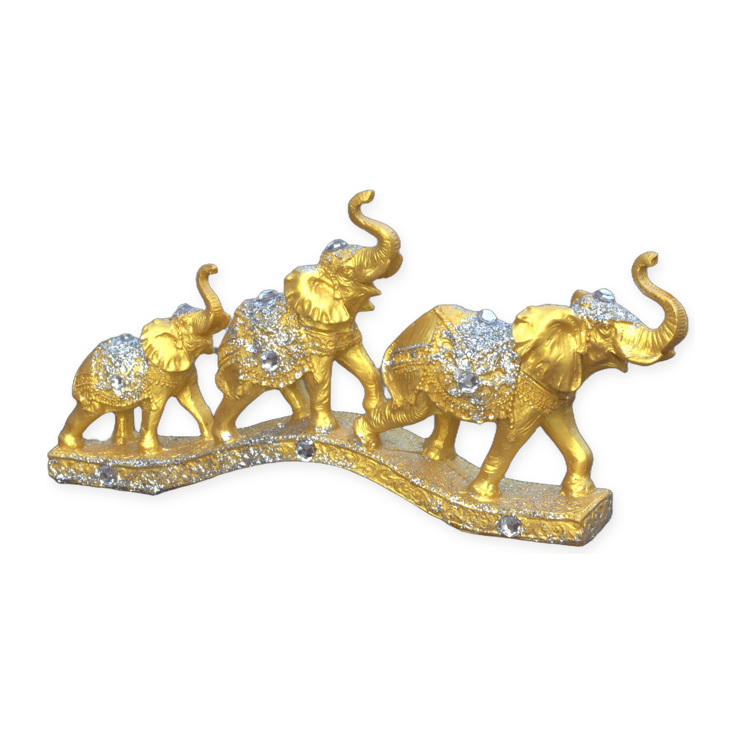 Gold Elephant Family Showpiece, 3 Elephants, Resin, 13 Inch — photo — 2 of 9