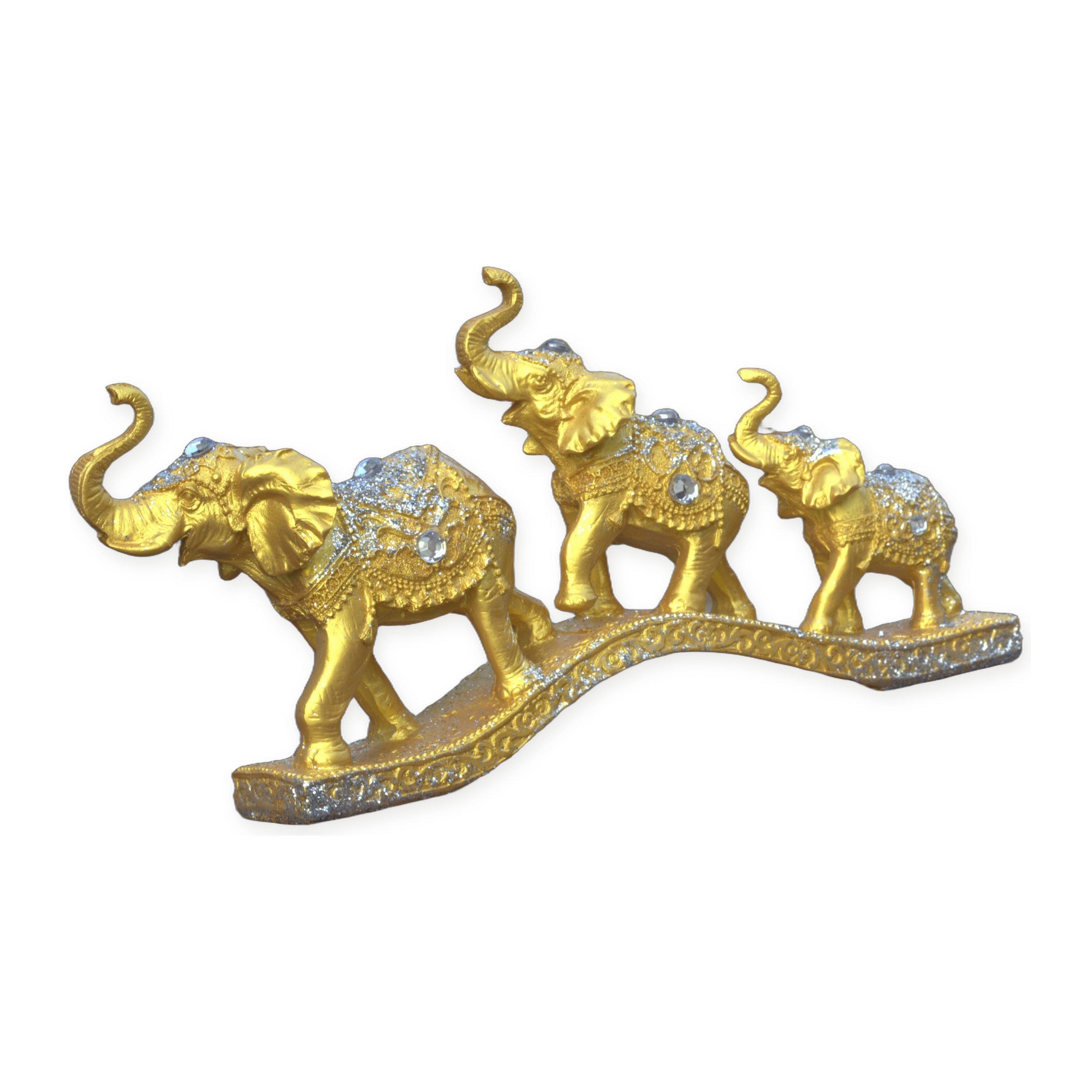 Gold Elephant Family Showpiece, 3 Elephants, Resin, 13 Inch — photo — 6 of 9