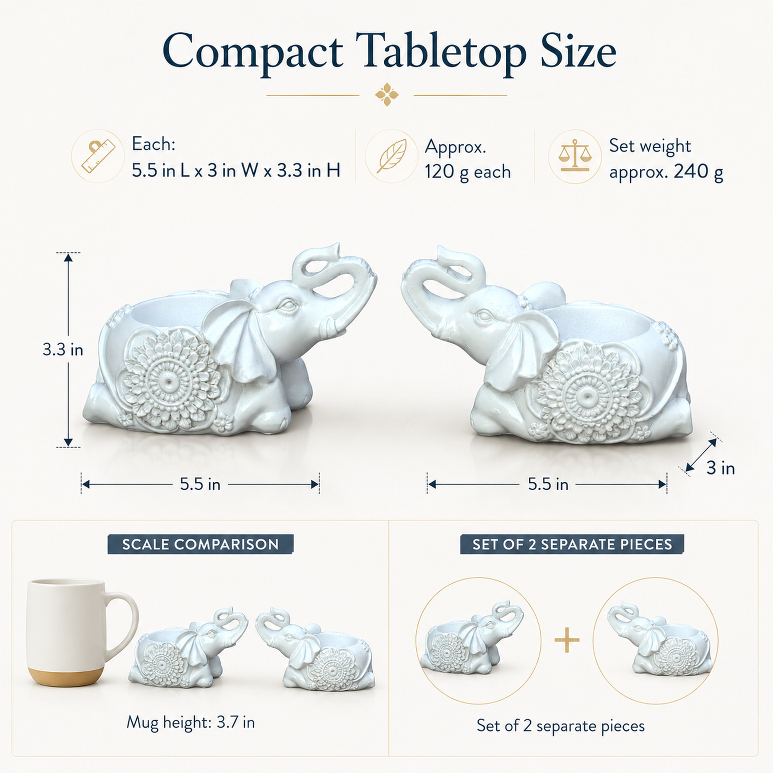 White Elephant Tealight Candle Holders, Set of 2, 5.5 Inch — photo — 3 of 9