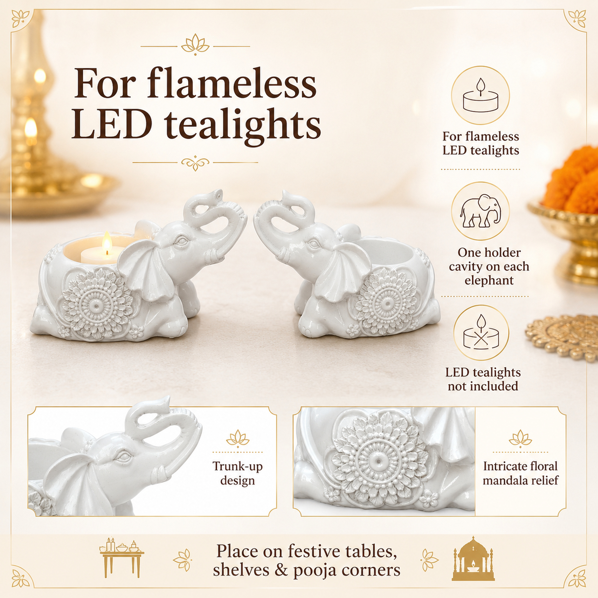 White Elephant Tealight Candle Holders, Set of 2, 5.5 Inch — photo — 5 of 9