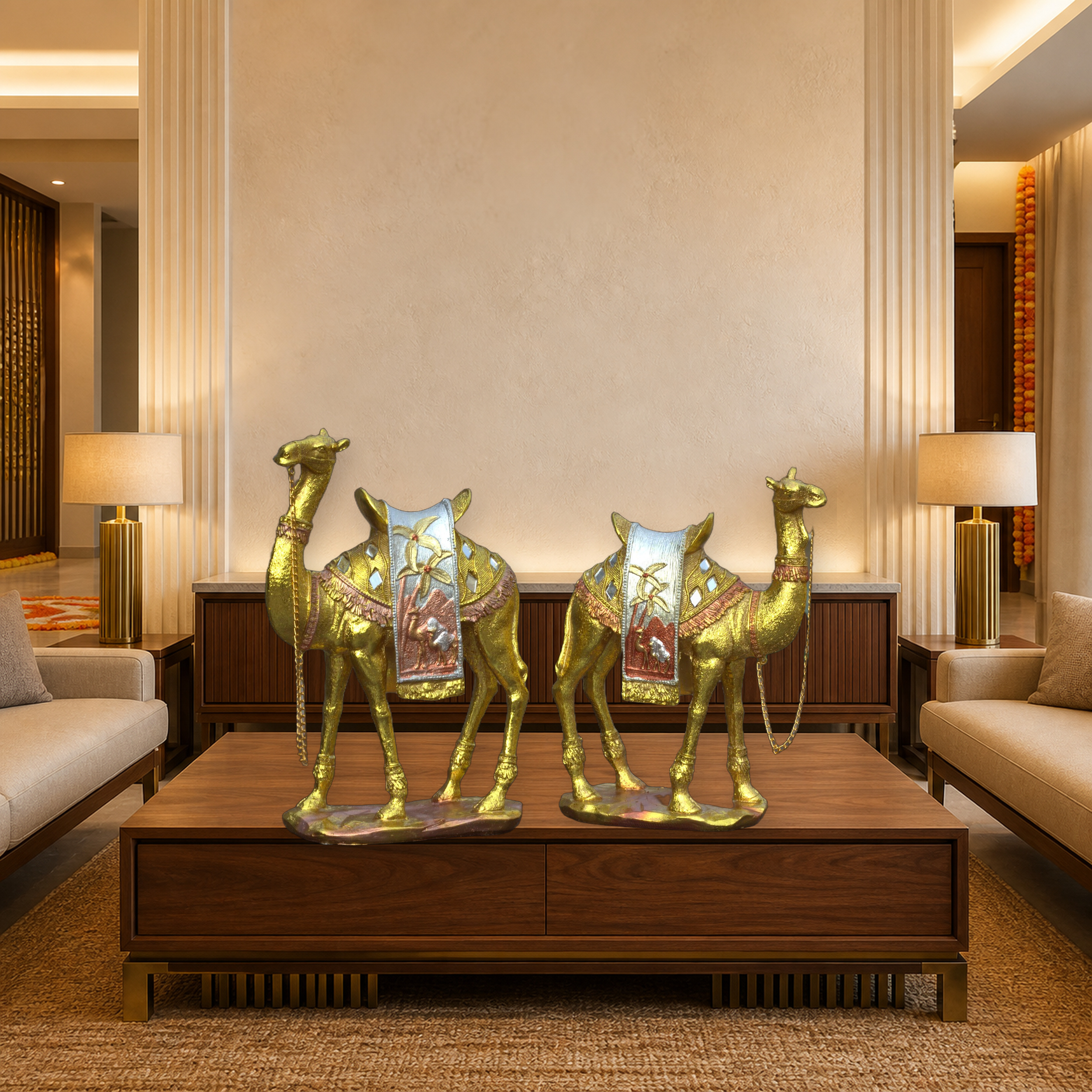 Gold Camel Statue Showpiece Pair, Set of 2, Resin, 10 Inch — photo — 9 of 9