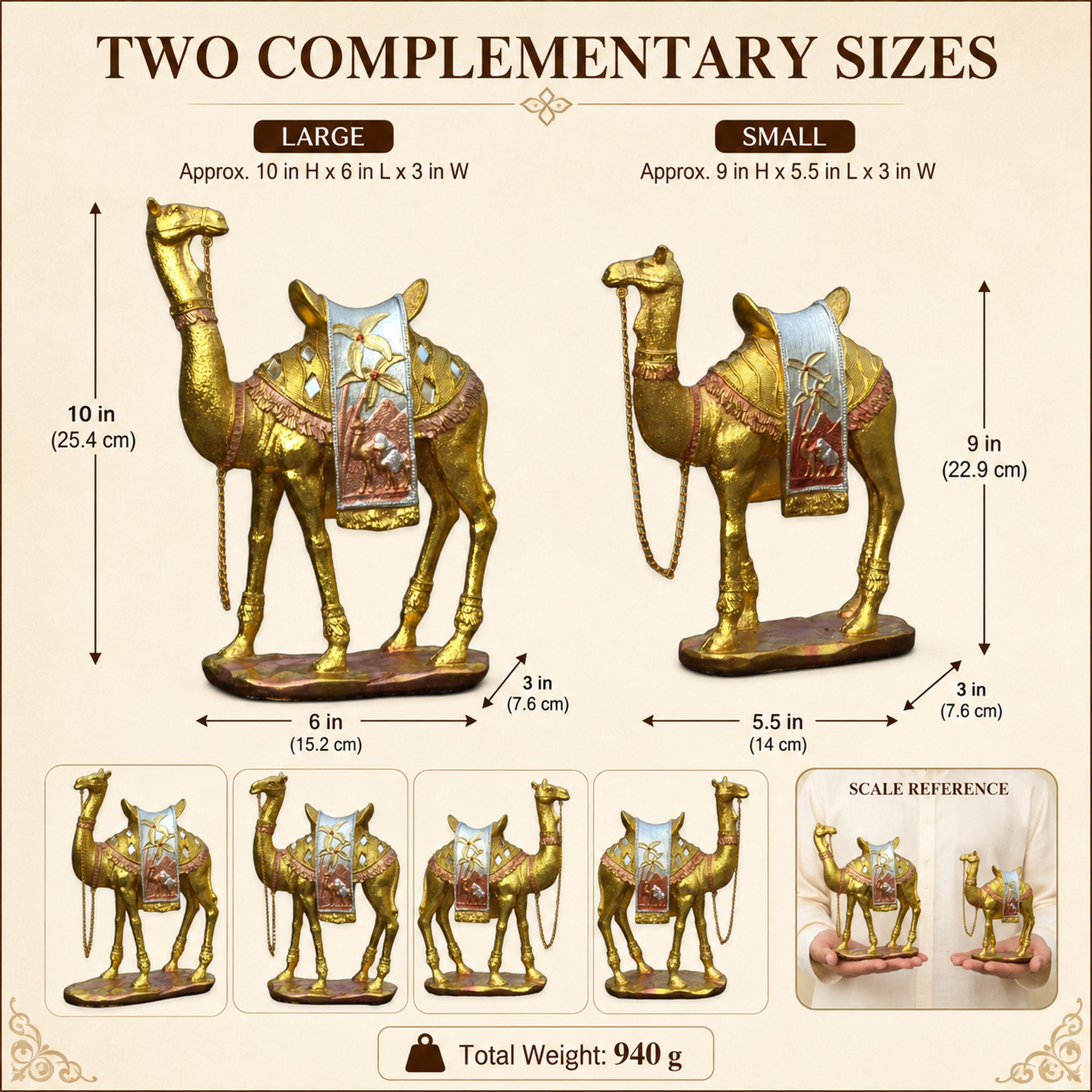 Gold Camel Statue Showpiece Pair, Set of 2, Resin, 10 Inch — photo — 3 of 9