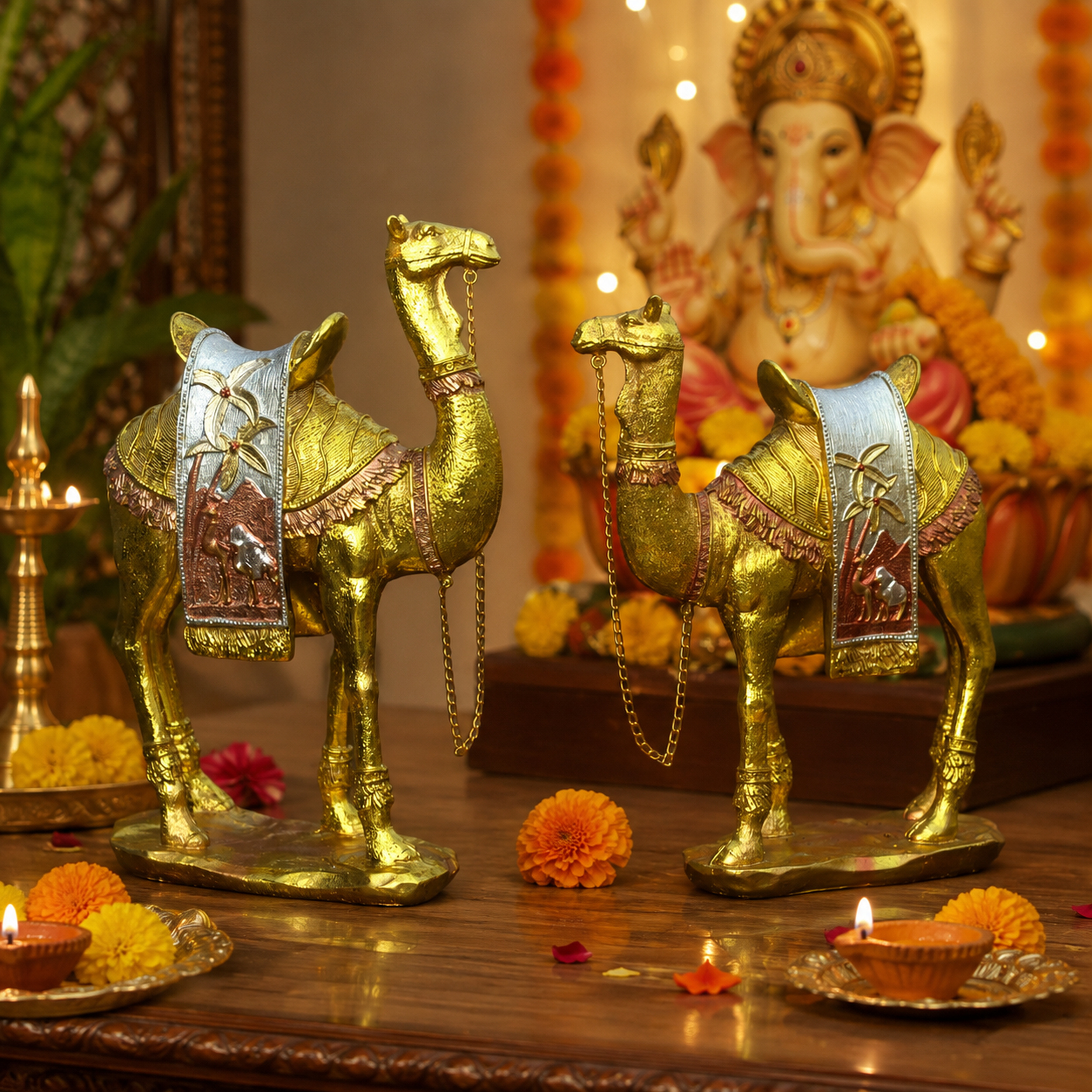 Gold Camel Statue Showpiece Pair, Set of 2, Resin, 10 Inch — photo — 8 of 9