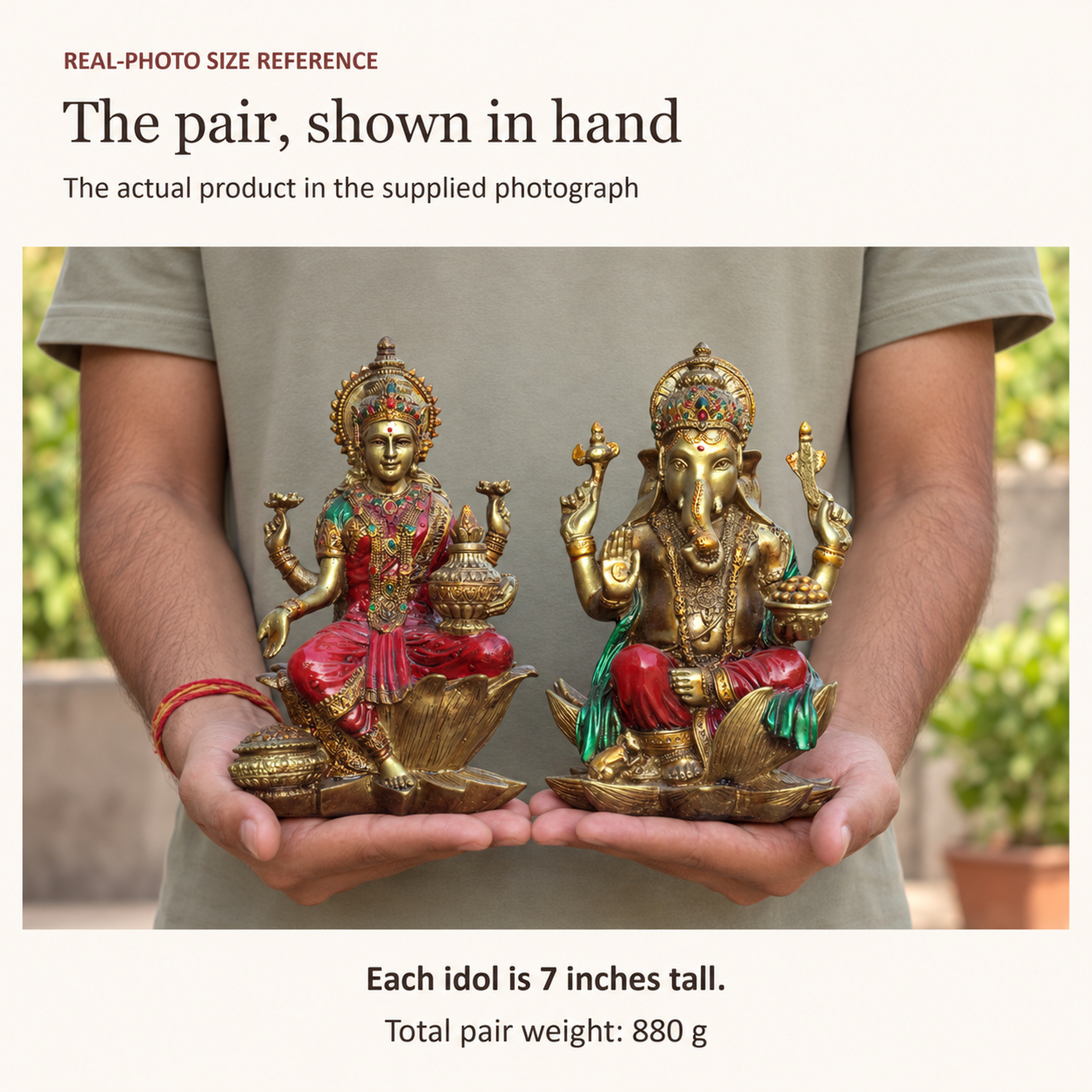 Red Gold Lakshmi Ganesh Idol Set of 2, Polyresin Murti, 7 Inch — photo — 5 of 7