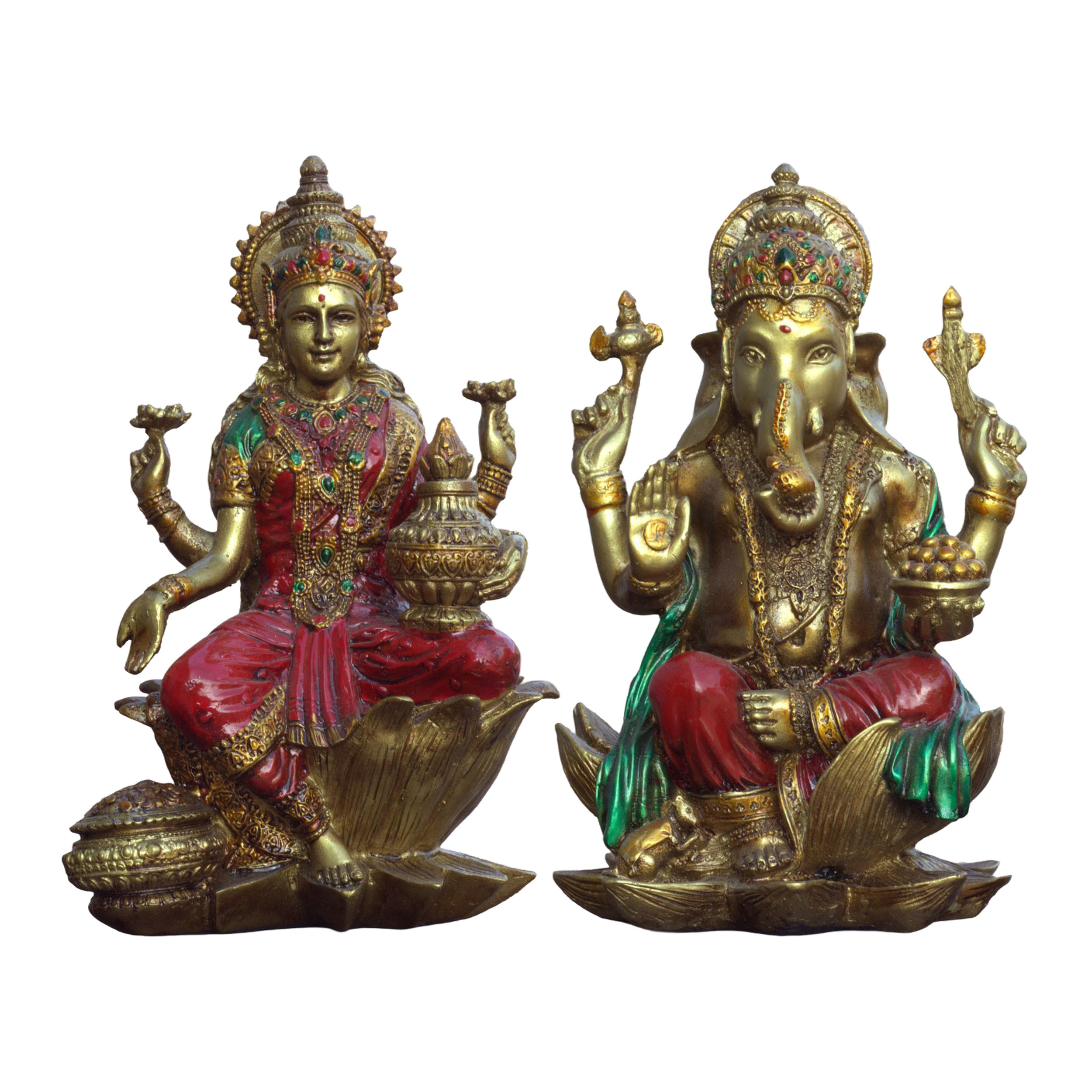 Red Gold Lakshmi Ganesh Idol Set of 2, Polyresin Murti, 7 Inch — photo — 7 of 7