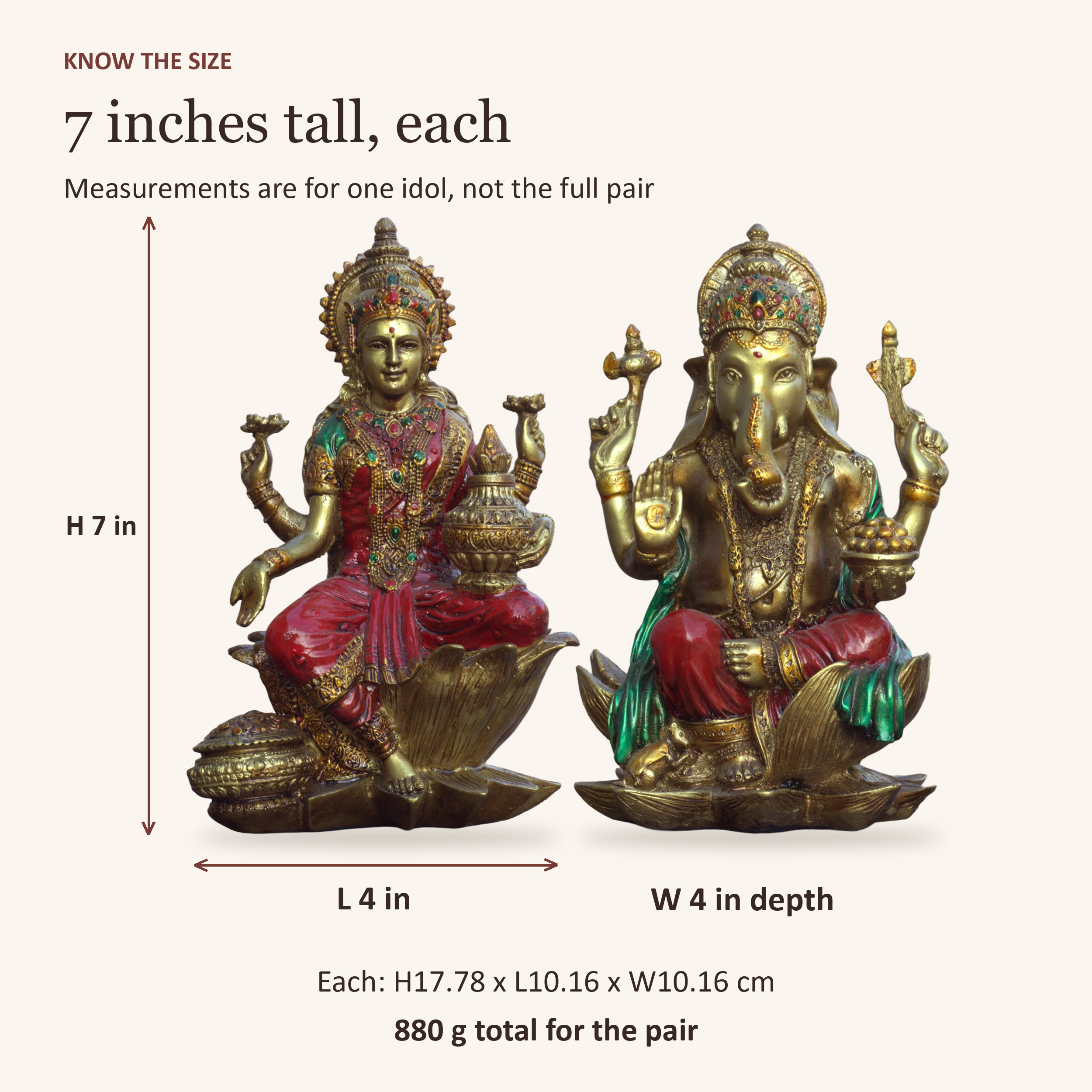 Red Gold Lakshmi Ganesh Idol Set of 2, Polyresin Murti, 7 Inch — photo — 6 of 7