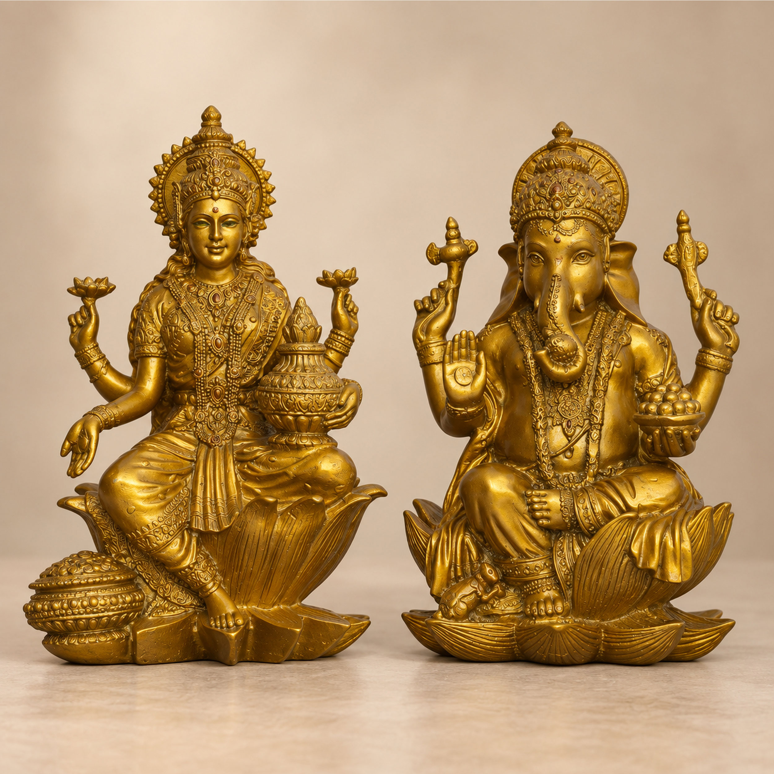 Antique Gold Laxmi Ganesh Idol Set of 2, Polyresin Murti, 7 Inch — photo — 2 of 8