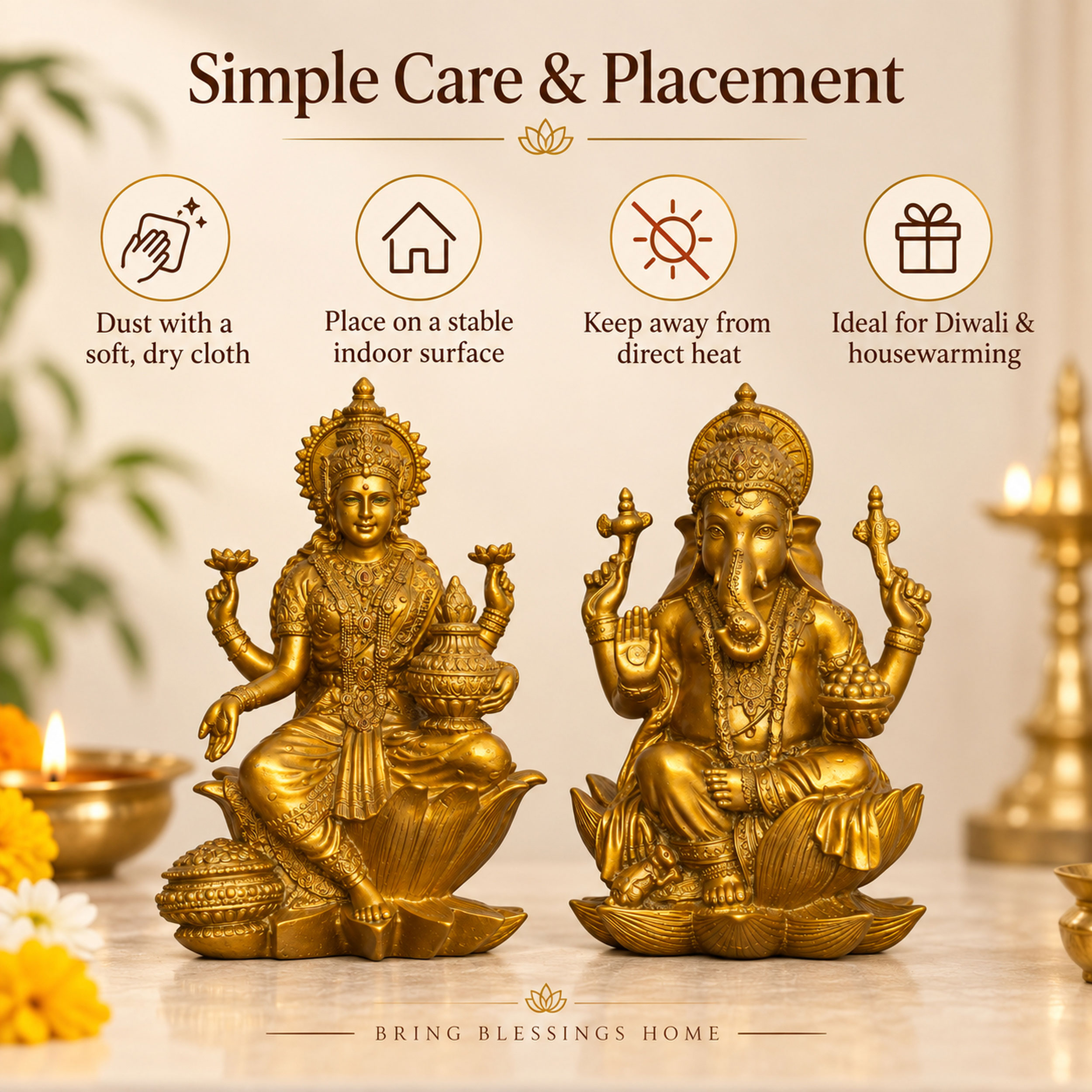 Antique Gold Laxmi Ganesh Idol Set of 2, Polyresin Murti, 7 Inch — photo — 7 of 8