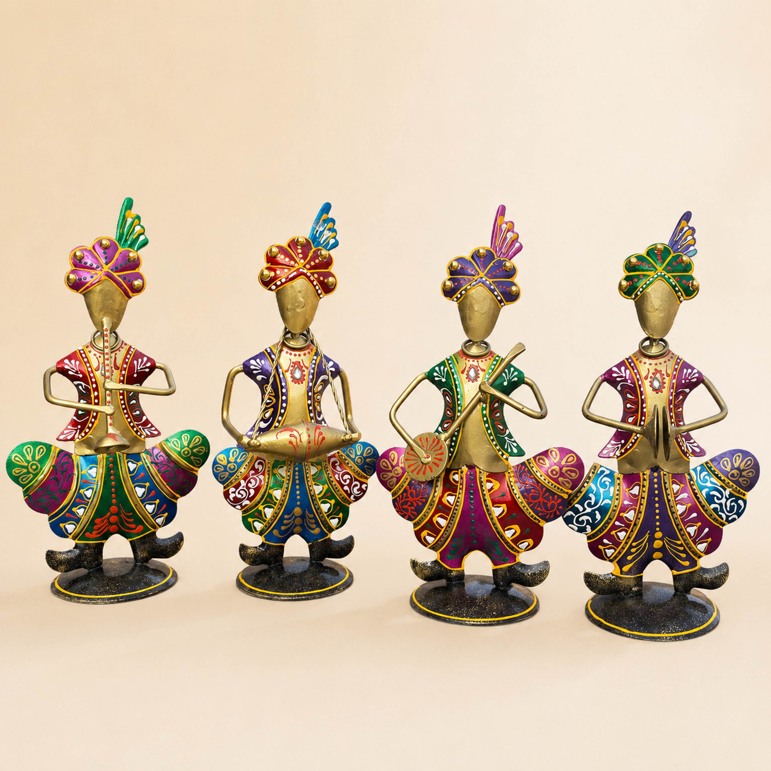 Gold Iron Rajasthani Musician Statue Showpiece Set of 4, 9 Inch — photo — 3 of 9
